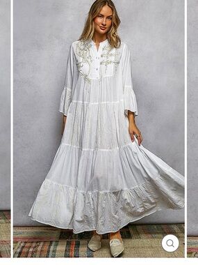 POL Boho Embroidered White Maxi Dress
